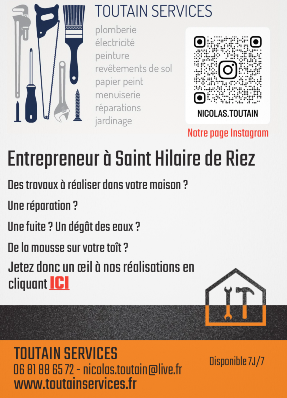 Appelez Toutain Services au 06 81 88 65 82 pour prendre un rendez-vous, parler de vos projets travaux et etablir un devis